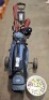 1 X GOLF SET TO INCLUDE - 1 X DUNLOP GOLF BAG TROLLEY ON WHEELS - 1X DONNAY GOLF BAG - 14 X VARIOUS SIZES GOLF CLUBS - BRAND NEW BOX OF CALLAWAY GOLF BALLS - 1 X TUB OF PRACTICE (USED) GOLF BALLS