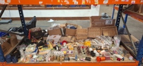 FULL BAY OF MIXED ARTS AND CRAFT LOT CONTAINING VARIOUS GLASS JARS AND CANDLE HOLDERS , KIDS PENCILS , SCENTED STICKS , THIRD EYE CHAKRA INCENSE , VARIOUS NECKLACE PENDANTS ETC