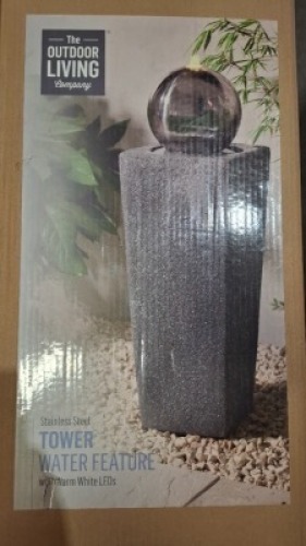 5 X THE OUTDOOR LIVING STAINLESS STEEL TOWER WATER FEATURE WITH WARM WHITE LEDS - (NOTE CUSTOMER RETURNS - CONDITION UNKNOWN)