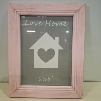 72 X WOODEN PHOTO FRAME IN SIZE 8 X 6 INCH IN PINK IN 6 BOXES (NOTE AGED PRODUCT - BOXES HAVE MUSTY ODOUR - SEE IMAGE FOR REPRESENTATIVE SAMPLE )