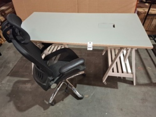 1 X ARCHITECT/OFFICE DESK WITH ADJUSTABLE HEIGHT TRESSEL LEGS WITH OFFICE CHAIR - SIZE 160X78X73TO89CM