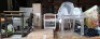 12 X PIECE MIXED LOT TO INCLUDE 1X RATTAN CHAIR - 2X DINING CHAIRS 1X MEDITATATION BUDDAH - 1X SIDE TABLE - 1X BOXED CORNER WALL CABINET - 1X GOLF BAG - ETC ON FULL BAY
