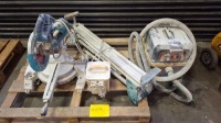 3 X PIECE LOT CONTAINING 1 X MAKITA LS1018L SLIDING BEVEL MITRE SAW 110V WITH STAND , 1 X 110V TRANSFORMER , 1 X V-TUF M-CLASS DUST EXTRACTOR