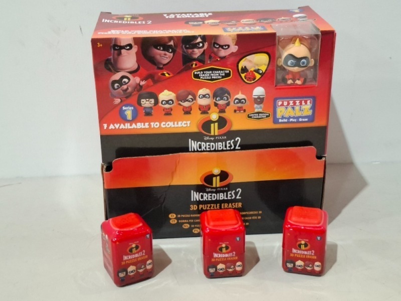 288 X PIECE BRAND NEW 12 X PACKS OF 24 INCREDIBLES GRAVITY FEED PUZZLE PALS IN 12 BOXES