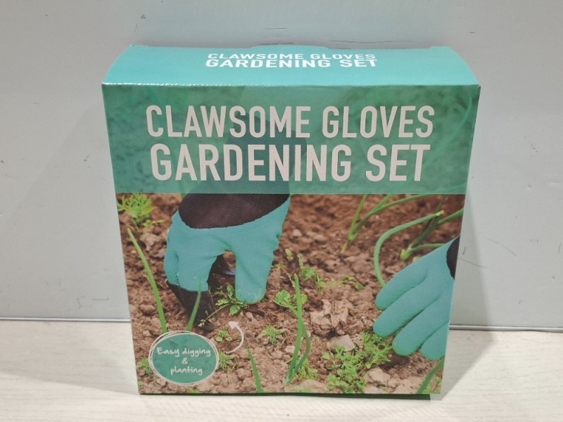 72 X BRAND NEW CLAWSOME GLOVES GARDENING SETS TO INCLUDE- FOUR STRONG CLAWS ON RIGHT HAND GLOVE - SET OF TWO GLOVES AND TWO FOAM KNEE PADS - RRP EACH IS &pound;7 - TOTAL RRP FOR LOT &pound;507 IN 3 BOXES