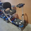 2 X DRIVE DEVILBISS AUTOFOLD SCOOTERS - BLUE 1 KEY ONLY & BOTH WITH BATTERIES NO CHARGER IGNITION POWERS UP ON BOTH DRIVE DOES NOT ENGAGE CONDITION OF BOTH: FAIR - 2