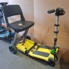 2 X FREERIDER LUGGIE ELITE DELUXE FOLDING SCOOTERS - BLUE & YELLOW 1 BATTERY ONLY (BLUE MODEL) NO CHARGER IGNITION POWERS UP ON BOTH DRIVE DOES NOT ENGAGE CONDITION OF BOTH: FAIR - 2