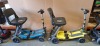 2 X FREERIDER LUGGIE FOLDING SCOOTERS - BLUE & YELLOW NO BATTERIES OR CHARGERS