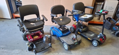 3 X MOBILITY SCOOTERS IE. 1 X DRIVE DEVILBISS CMS001RD CAR BOOT MODEL IN RED WITH KEY & BATTERY, NO CHARGER IGNITION POWERS UP BUT DRIVE DOES NOT ENGAGE 1 X FREERIDER LUGGIE POWER CHAIR IN RED WITH BATTERY, NO CHARGER IGNITION POWERS UP BUT DRIVE DOES NOT