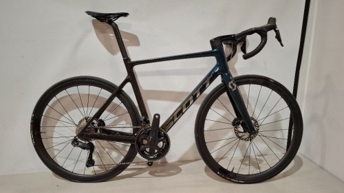 SCOTT ADDICT RC PRO ROAD BIKE IN BLUE MODEL: 290356 SIZE: 56CM ORIG RRP &pound;9499 (+ PREMIUM FOR ADDITIONAL ENG WORK) ADDICT RC DISC HMX CARBON FRAME ADDICT RC HMX FORK SHIMANO ULTEGRA DI2 DISC 24 SPEED VITTORIA CORSA N.EXT TYRES STEERERS HAVE BEEN CUT OUT (S
