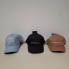 60 X BRAND NEW MENNACE LOGO BASEBALL CAPS IN VARIOUS COLOURS BLUE , BROWN , BLACK , AND MAUVE IN TWO TRAYS - 2