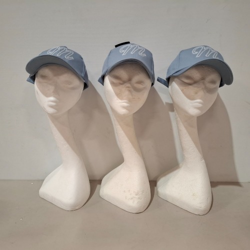 60 X BRAND NEW MENNACE LOGO BASEBALL CAPS IN BLUE TWO TRAYS