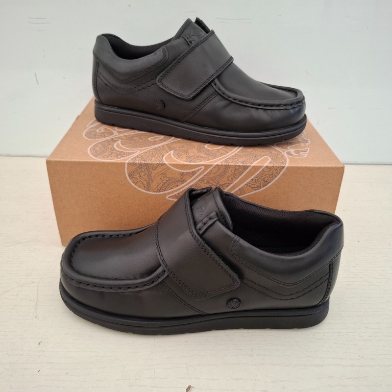 20 X PAIRS OF BRAND NEW KIDS PRETTY GREEN PG WALTHAM VELCRO SHOES IN BLACK IN SIZE 1.5.UK - RRP EACH &pound;45 - TOTAL RRP FOR LOT &pound;900