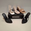 30 X BRAND NEW MISSGUIDED SHOES LOT CONTAINING ASYM STRAPPY HIGH HEEL SANDALS IN WHITE , MID ILLUSION CLEAR SANDALS IN CLEAR , SATIN POINTED LACE UP BARELY THERE IN BLACK ETC ALL IN SIZE 7