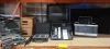 6 X JIST LOT CONTAINING A FULL APPLE BOX, A MICROPHONE STAND WITH A TRIPOD BASE, HI 9835 HI98360 AUTO RANGING TEMPERATURE METER AND VARIOUS STORAGE CASES ( ON A HALF BAY