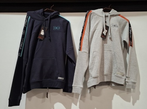 20 X BRAND NEW CROSSHATCH HOODIES IN COLOURS NAVY AND GREY IN VARIOUS SIZES DOUBLE XL , EXTRA LARGE , LARGE MEDIUM , SMALL ,