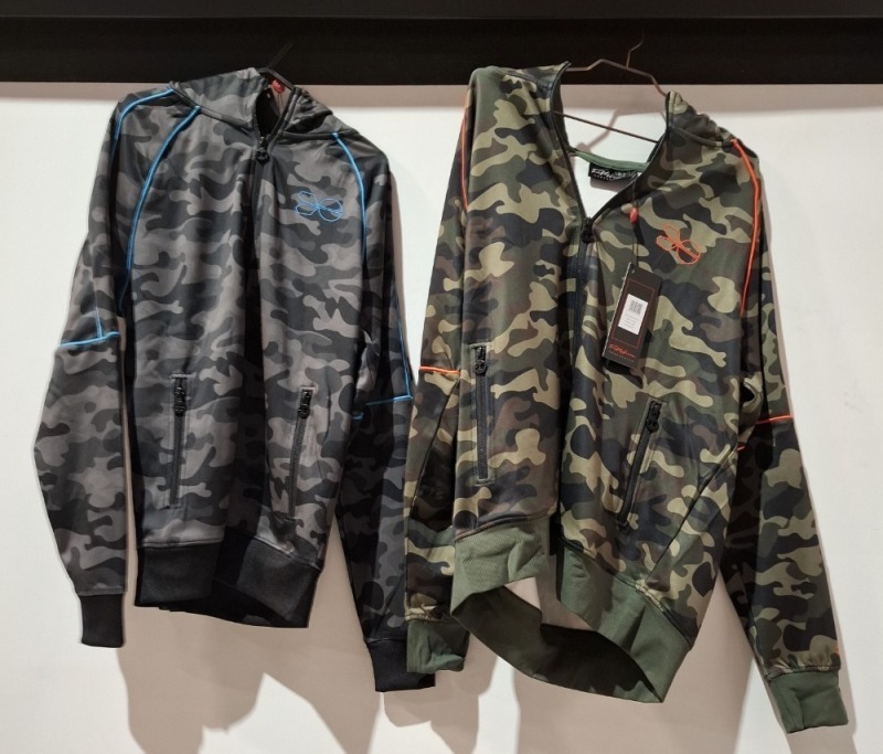 9 X BRAND NEW CROSSHATCH CAMO HOODIES IN BLACK AND GREEN IN SIZES XL , LARGE , MEDIUM AND SMALL - RRP EACH &pound;60 - TOTAL RRP FOR LOT &pound;540