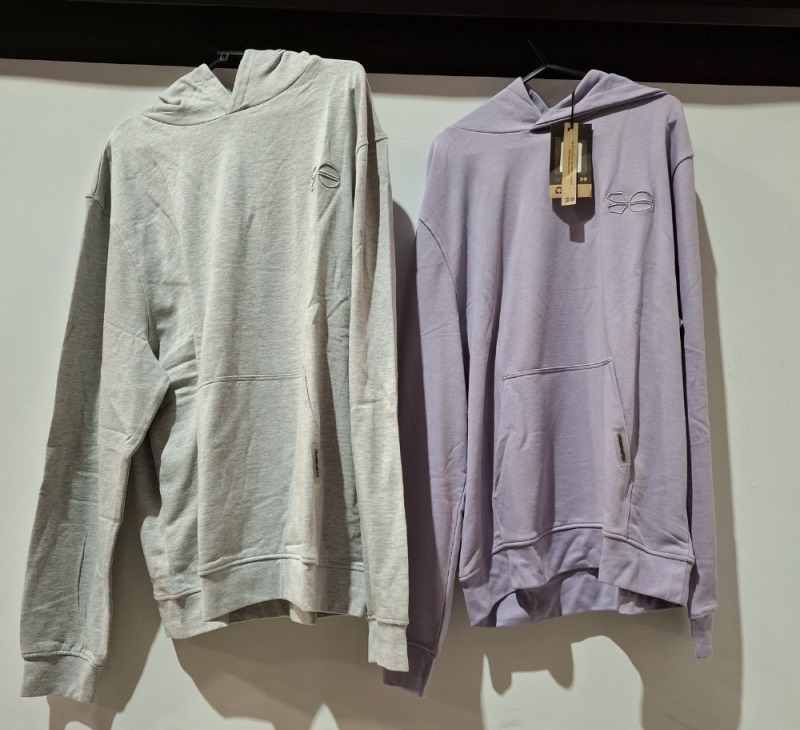 20 X BRAND NEW CROSSHATCH HOODIES 18 X IN LIGHT PURPLE IN SIZES DOUBLE XL EXTRA LARGE , LARGE , MEDIUM , SMALL , 2 X IN GREY IN SIZE XXL AND DOUBLE XL