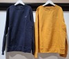 22 X BRAND NEW CROSSHATCH JUMPERS 14 X IN MUSTARD, 6 X IN NAVY BLUE, 2 X IN BLACK IN VARIOUS SIZES, S, M, L, XL