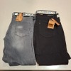 20 X BRAND NEW CROSSHATCH JEANS WITH BELTS IN BLACK AND GREY IN VARIOUS SIZES 32, 34, 36, 38, 40, ETC,