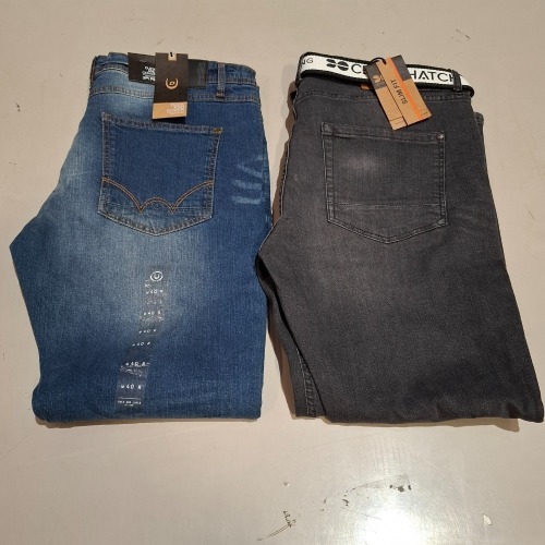 20 X BRAND NEW CROSSHATCH AND DUCK & COVER MIXED JEANS IN BLUE, NAVY BLUE AND GREY IN SIZES 30, 32, 34, 36, 38, 40,