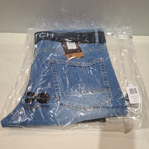 20 X BRAND NEW CROSSHATCH DENIM JEANS IN BLUE IN SIZES 30, 32, 34, 36, 38 (IN 1 TRAY - TRAY NOT INCLUDED)