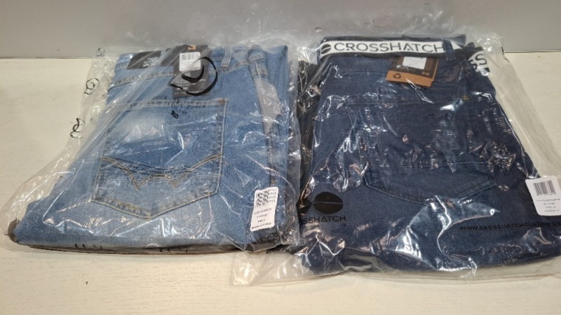 20 X BRAND NEW MIXED DUCK AND COVER AND CROSSHATCH JEANS IN BLUE / NAVY BLUE / GREY IN SIZES 30, 32, 34, 36 (IN 1 TRAY - TRAY NOT INCLUDED)