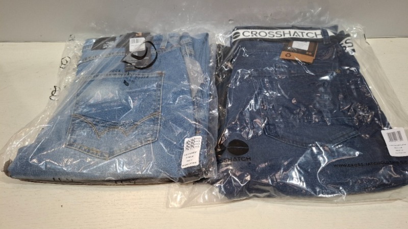 20 X BRAND NEW MIXED JEANS LOT CONTAINING DUCK AND COVER AND CROSSHATCH IN SIZES, 30, 32, 34, 36, 38, 40, (IN 1 TRAY - TRAY NOT INCLUDED)