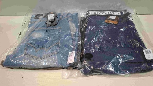 20 X BRAND NEW MIXED JEANS LOT CONTAINING DUCK AND COVER AND CROSSHATCH IN BLUE IN SIZES 32, 34, 36, 38, 40 (IN 1 TRAY - TRAY NOT INCLUDED)