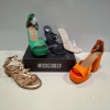 30 X BRAND NEW MISSGUIDED SHOES LOT CONTAINING EXTREME PLATFORM SATIN HEELED SANDAL IN GREEN , CLEAR HEEL BLOCK HEEL MULE IN CLEAR , BASIC BARELY THERE ETC ALL IN SIZE 6