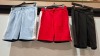 20 X BRAND NEW MIXED SHORTS LOT CONTAINING, DUCK AND COVER AND CROSS HATCH IN RED, WHITE, GREEN, BLACK, ETC IN SIZES, S, XL, 30, 34, 36, 38, 40, ETC