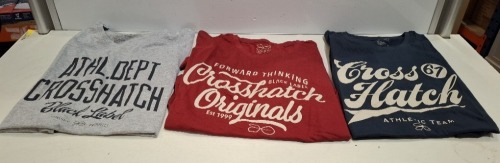 40 X BRAND NEW CROSSHATCH T-SHIRTS IN RED, GREY, BLUE, NAVY, WHITE AND BLACK IN SIZES, L, XL, (IN 2 TRAYS - TRAYS NOT INCLUDED)