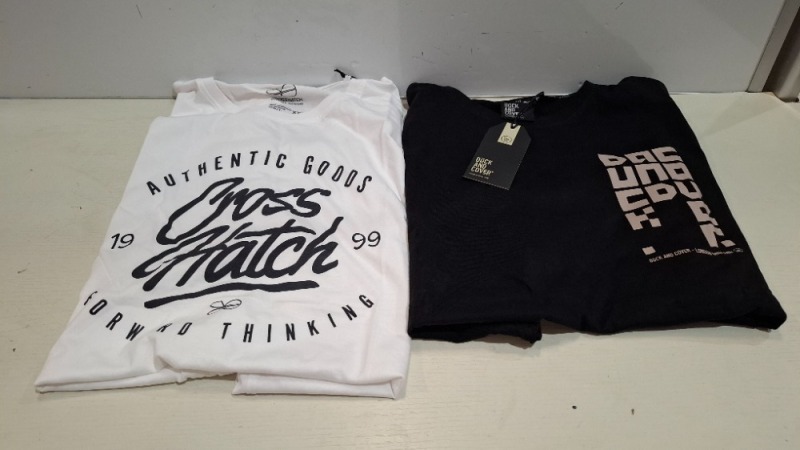 40 X BRAND NEW MIXED T-SHIRTS LOT CONTAINING DUCK AND COVER AND CROSSHATCH IN BLACK, BLUE, LIGHT BLUE, GREY, WHITE AND GREEN IN SIZES, S, M, L, XL, 2XL,