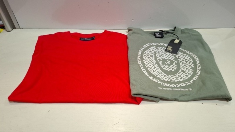 40 X BRAND NEW MIXED T-SHIRTS LOT CONTAINING CROSSHATCH AND DUCK AND COVER IN GREEN, WHITE, BLACK AND BLUE IN SIZES, M, L, XL, 2XL (IN 2 TRAYS - TRAYS NOT INCLUDED)