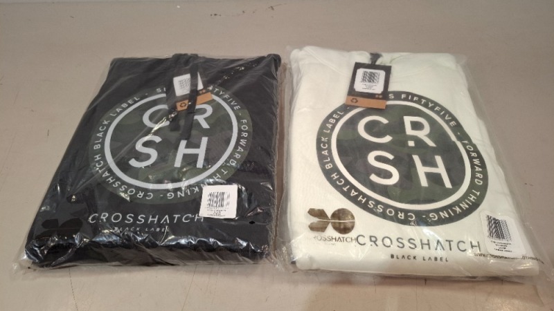 24 X BRAND NEW CROSSHATCH HOODIES IN BLACK, WHITE AND NAVY IN SIZES M, L ,XL, 2XL (IN 2 TRAYS - TRAYS NOT INCLUDED)