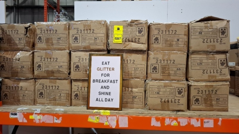 1000 + GOLD FOIL PLAQUE - EAT GLITTER FOR BREAKFAST AND SHINE ALL DAY - IN 54 BOXES (NOTE AGED PRODUCT - BOXES HAVE MUSTY ODOUR - SEE IMAGE FOR REPRESENTATIVE SAMPLE )