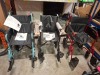 3 X MIXED FOLDING WHEELCHAIRS LOT CONTAINING 1 X DRIVE S1 STEEL TRANSIT WHEELCHAIR IN BLACK 1 X DAYS ESCAPE LITE ATTENDANT WHEELCHAIR IN BLUE , 1 X DAYS ESCAPE LITE WHEELCHIAR IN RED
