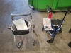 4 X BRAND NEW MIXED WHEELED WALKERS LOT CONTAINING 2 X AJUSTABLE HEIGHT 4 WHEELED WALKERS IN BLUE / BLACK , 1 X COMPACT ALUMINIUM TRI WHEEL IN BLUE / BLACK , 1 X LETS GO INDOOR ROLLATOR - 2