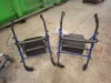 4 X BRAND NEW MIXED WHEELED WALKERS LOT CONTAINING 2 X AJUSTABLE HEIGHT 4 WHEELED WALKERS IN BLUE / BLACK , 1 X COMPACT ALUMINIUM TRI WHEEL IN BLUE / BLACK , 1 X LETS GO INDOOR ROLLATOR - 3