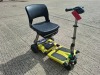 FREERIDER LUGGIE SUPER DELUXE FOLDING MOBILITY SCOOTER IN YELLOW IRIS WITH CHARGER - TESTED WORKING WITH CHARGE REMAINING IN BATTERY CONDITION GOOD ( SEE ALL IMAGES FOR CONDITION )