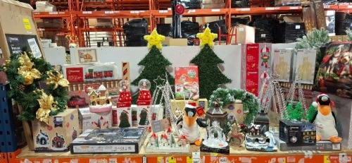 50 X MIXED CHRISTMAS LOT IN A FULL BAY CONTAINING, MUSICAL ANIMATED PARACHUTE ELF 45 CM, 7 X MELTED EDGE CANDLES FLICKABRIGHTS, 20CM MUSICAL LIT NATIVITY WHITE LEDS, ETC, (PLEASE NOTE CUSTOMER RETURNS)