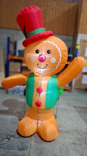 2 X INFLATABLE CHRISTMAS LOT CONTAINING 3.6M PLUSH SANTA INFLATABLE, RRP &pound;350, 1.8M INFLATABLE GINGERBREAD MAN IN BROWN, GREEN AND RED