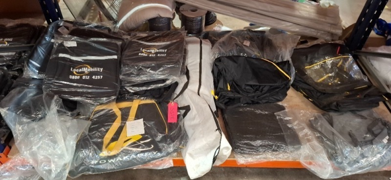 20 X MIXED LOT CONTAINING VARIOUS MOBILE SCOOTER COVERS , LUGGIE BACK PACKS IN BLACK , GAZEBO 2M X 2M ETC OVER A FULL BAY