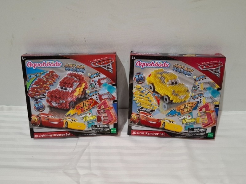60 X BRAND NEW AQUABEADS CARS 3 SET, 48 X 3D LIGHTNING MCQUEEN SET AND 12 X 3D CRUZ RAMIREZ SET (IN 5 BOXES)