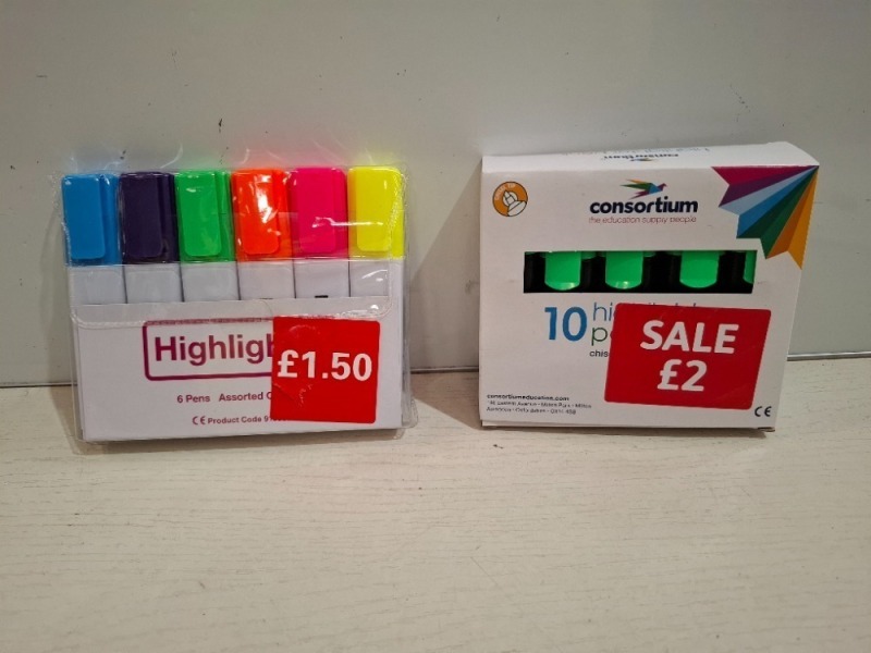 127 X BRAND NEW PACKS OF MULTI-COLOURED HIGHLIGHTERS IN ONE BOX