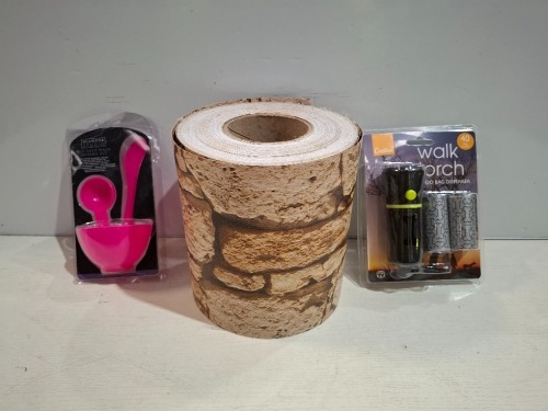 128 X BRAND NEW MIXED LOT CONTAINING 72 GLAMOUR STUDIO DIY FACE MASK MIXING KITS , 8 X AMAZON BASICS PRIVACY TAPE ROLLS IN ROUGH STONE , 48 X CREATIVE WALK TORCH & POO BAG DISPENSER SETS.