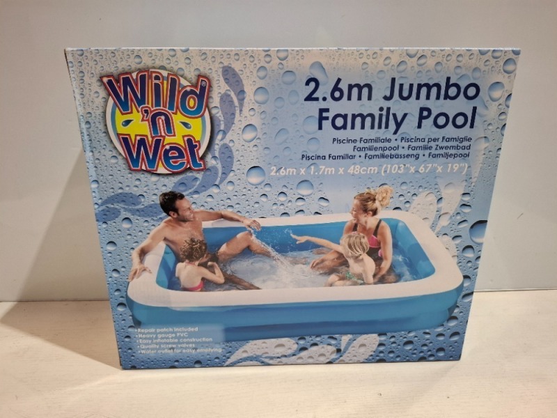 8 X BRAND NEW WILD AND WET 2.6 JUMBO FAMILY POOL IN SIZE 103 X 67 X 19 INCH IN TWO BOXES