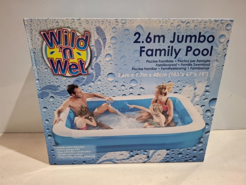 8 X BRAND NEW WILD AND WET 2.6 JUMBO FAMILY POOL IN SIZE 103 X 67 X 19 INCH IN TWO BOXES