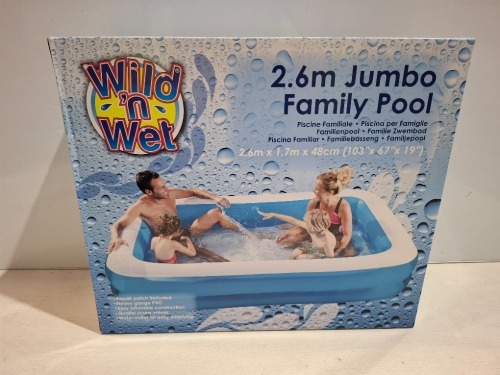 8 X BRAND NEW WILD AND WET 2.6 JUMBO FAMILY POOL IN SIZE 103 X 67 X 19 INCH IN TWO BOXES