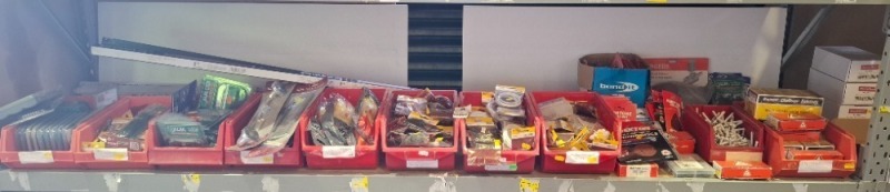 70+ PIECE BRAND NEW MIXED LOT TO INCLUDE SYLVANIA SUPERIA TUBE WARM WHITE 26W/830 LIGHT BULBS - CORK PADS - CUTTING LINES - SPOOL AND LINE - LETTER BOX [PLATE - BAR PULL HANDLES - SAFETY GLOVES - HOOKS - SANDING DISKS - ETC